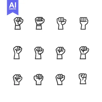 Aset desain premium: A Set of Twelve Hand-Drawn Fist Icons