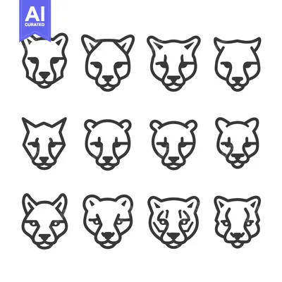 Aset premium populer: A Set of Twelve Line Art Illustrations Depicting Cheetah Heads