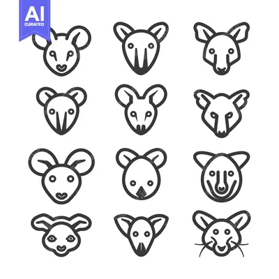 Aset desain premium: A Set of Twelve Line Drawings Depicting Animal Heads