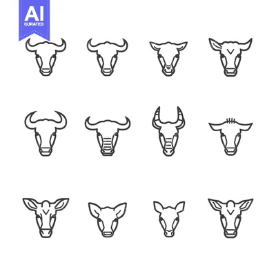 Premium design asset: A Set of Twelve Line Drawings of Bull and Cow Heads