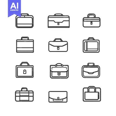 Aset desain premium: A Set of Twelve Line Drawings of Suitcases and Briefcases