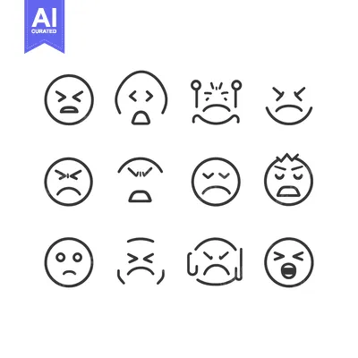 Aset premium populer: A Set of Twelve Line-Drawn Emojis Depicting Anger and Frustration