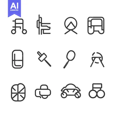 Aset desain premium: A set of twelve line icons depicting various transportation methods