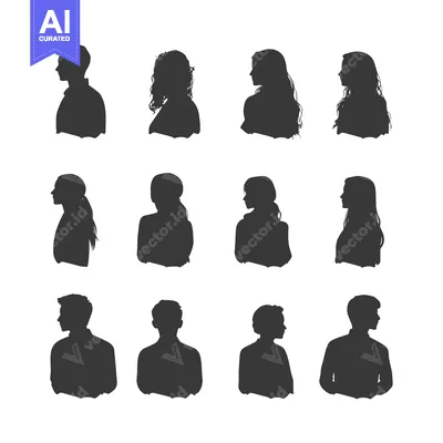 Aset desain premium: A Set of Twelve Silhouettes of People in Profile