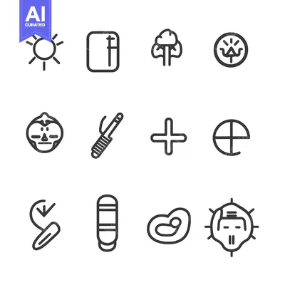 Aset premium populer: A Set of Twelve Simple Black and White Line Icons