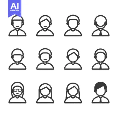 Aset desain premium: A Set of Twelve Simple Black and White User Profile Icons