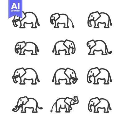 Popular premium asset: A Set of Twelve Simple Line Drawings of Elephants