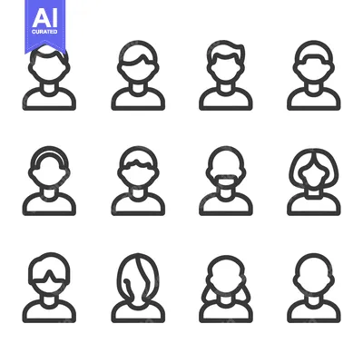 Aset desain premium: A Set of Twelve Simple Line Drawings of Human Profile Icons
