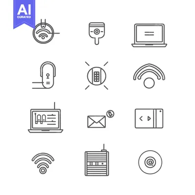 Aset premium populer: A Set of Twelve Simple Line Icons Representing Digital Technology and