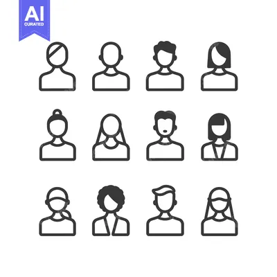 Aset premium populer: A Set of Twelve Simple Outline Icons Depicting Different Hairstyles
