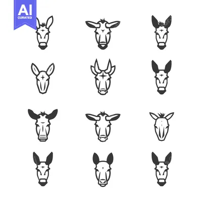 Aset premium populer: A Set of Twelve Stylized Donkey Head Illustrations