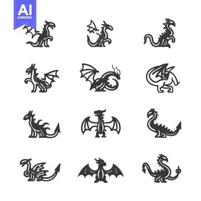 Aset premium populer: A Set of Twelve Stylized Dragon Icons