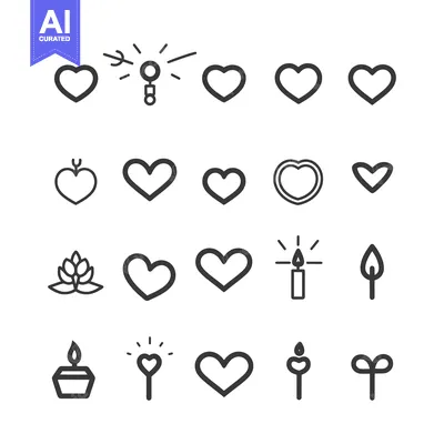 Aset premium populer: A Set of Twenty Black and White Heart-Themed Icons