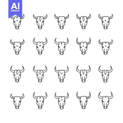 Aset desain premium: A Set of Twenty Bull Head Line Icons