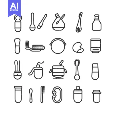 Aset premium populer: A set of twenty-four outline icons depicting various bathroom and cosm
