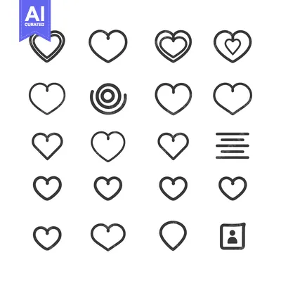 Aset desain premium: A Set of Twenty Heart Icons in a Linear Style