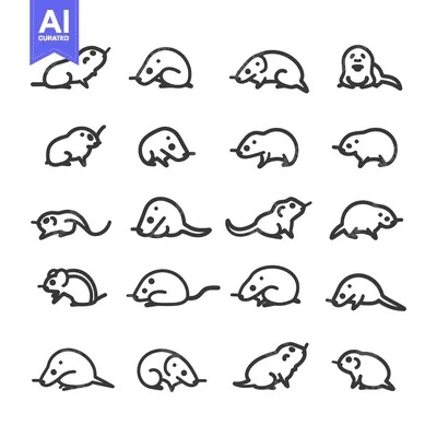 Aset desain premium: A Set of Twenty Line Drawings of Mice and Rats in Various Poses