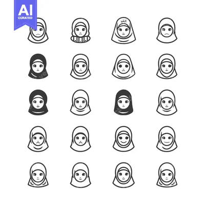 Premium design asset: A Set of Twenty Muslim Women Wearing Hijabs With Different Facial Expr