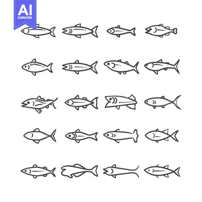 Aset premium populer: A Set of Twenty Outline Fish Illustrations