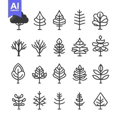 Premium design asset: A Set of Twenty Simple Black and White Tree Icons