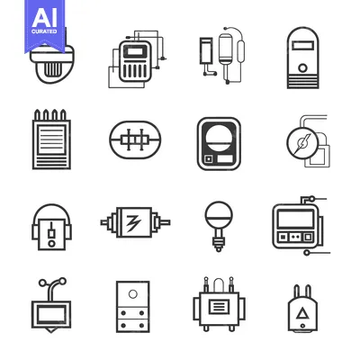 Aset premium populer: A set of various black and white electronic device icons