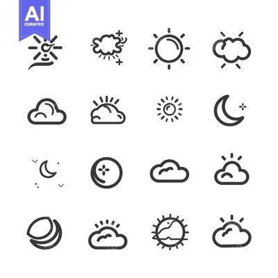 A Set of Weather Icons Depicting Sun, Clouds, and Moon