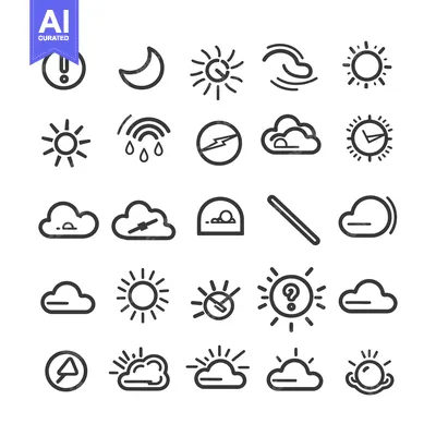 A Set of Weather Icons Featuring Sun, Cloud, and Moon Symbols