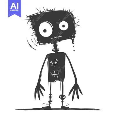 A Shaky, Black and White Cartoon Monster with Large Eyes