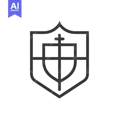 Aset desain premium: A shield with a cross inside, signifying protection and faith.
