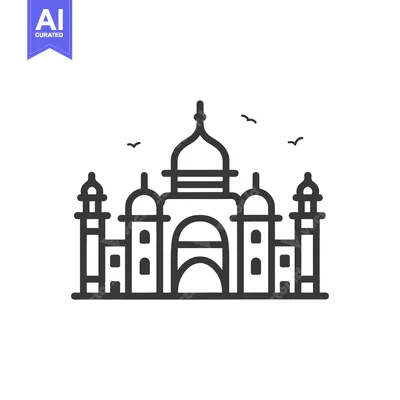Premium design asset: A simple line drawing depicting an iconic building with birds