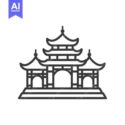 Popular premium asset: A detailed linear illustration of a multi tiered pagoda structure