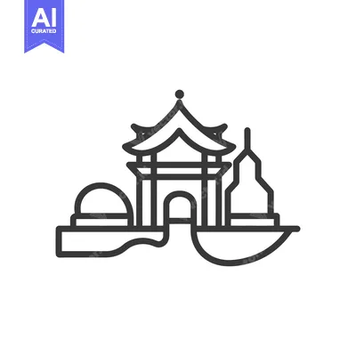 Aset premium populer: Detailed graphic illustration showing an oriental style architectural