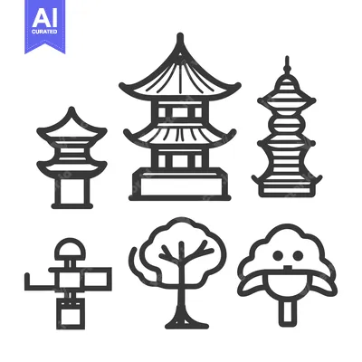 Popular premium asset: Simple graphic depictions of asian architecture and nature elements