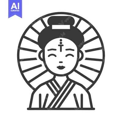 Aset desain premium: A black and white line drawing of a serene woman