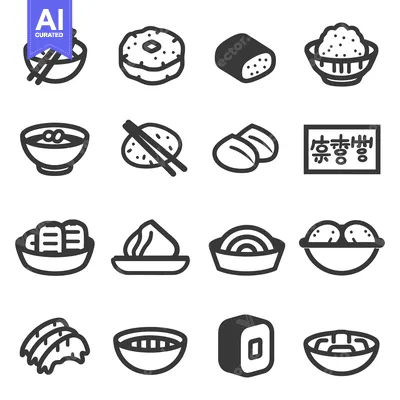 Aset desain premium: Illustrations depicting several different varieties of asian cuisine m