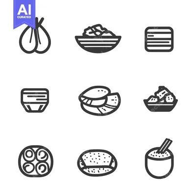 Aset premium populer: Nine different illustrations of various food and related items