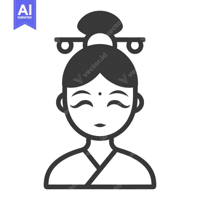 Aset desain premium: An illustrated portrait of a woman in traditional attire