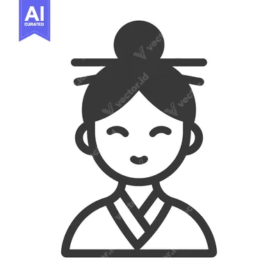 Premium design asset: Simple drawing of a female figure wearing traditional attire