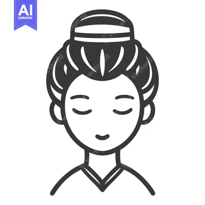 Premium design asset: Simplified illustration of a person with a hair bun and eyes closed