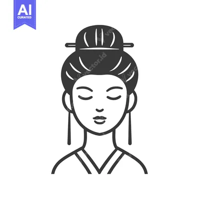 Premium design asset: A stylized illustration of a serene woman with traditional hairstyle