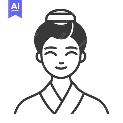 Aset desain premium: An illustrated icon of a smiling female person wearing a bun