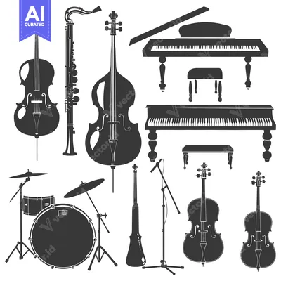 Aset desain premium: A Silhouette Collection of Various Musical Instruments
