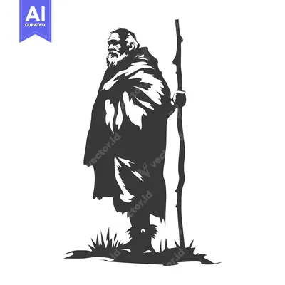 Premium design asset: A Silhouetted Elderly Man Holding a Walking Stick
