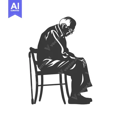 Aset desain premium: A Silhouetted Elderly Man Sitting on a Chair