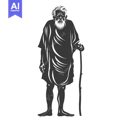 Aset premium populer: A Silhouetted Illustration of an Elderly Man with a Long Beard and a W