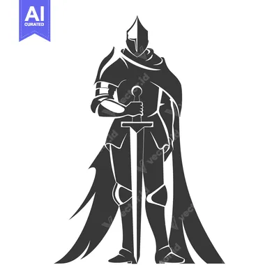 Aset desain premium: A Silhouetted Knight Holding a Sword