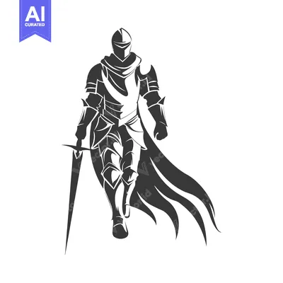 Aset premium populer: A Silhouetted Knight in Full Armor Walking with a Sword
