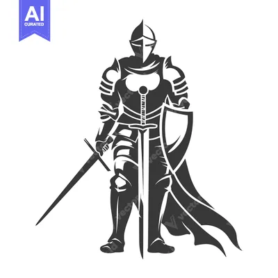 Aset premium populer: A Silhouetted Knight in Full Armor with Sword and Shield