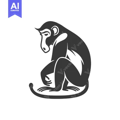 Aset desain premium: A Silhouetted Monkey Sitting With Its Tail Curved Around Its Body