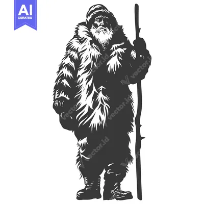 Aset premium populer: A Silhouetted Old Man Wearing a Fur Coat and Holding a Stick